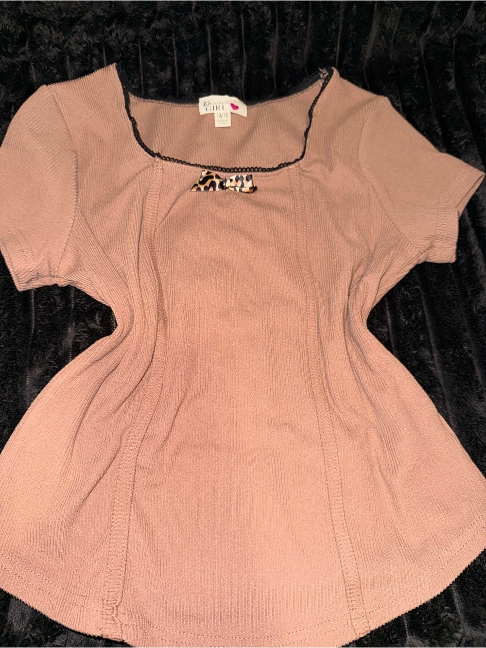 Dreamgirl Mauve Short Sleeve Scoop Neck Top with Leopard Accent